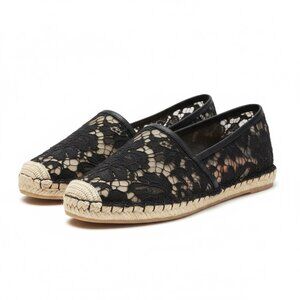 Valentino Garavani Black Lace Espadrilles Flats Size 35 (Run Big, Fit 35.5–36)
